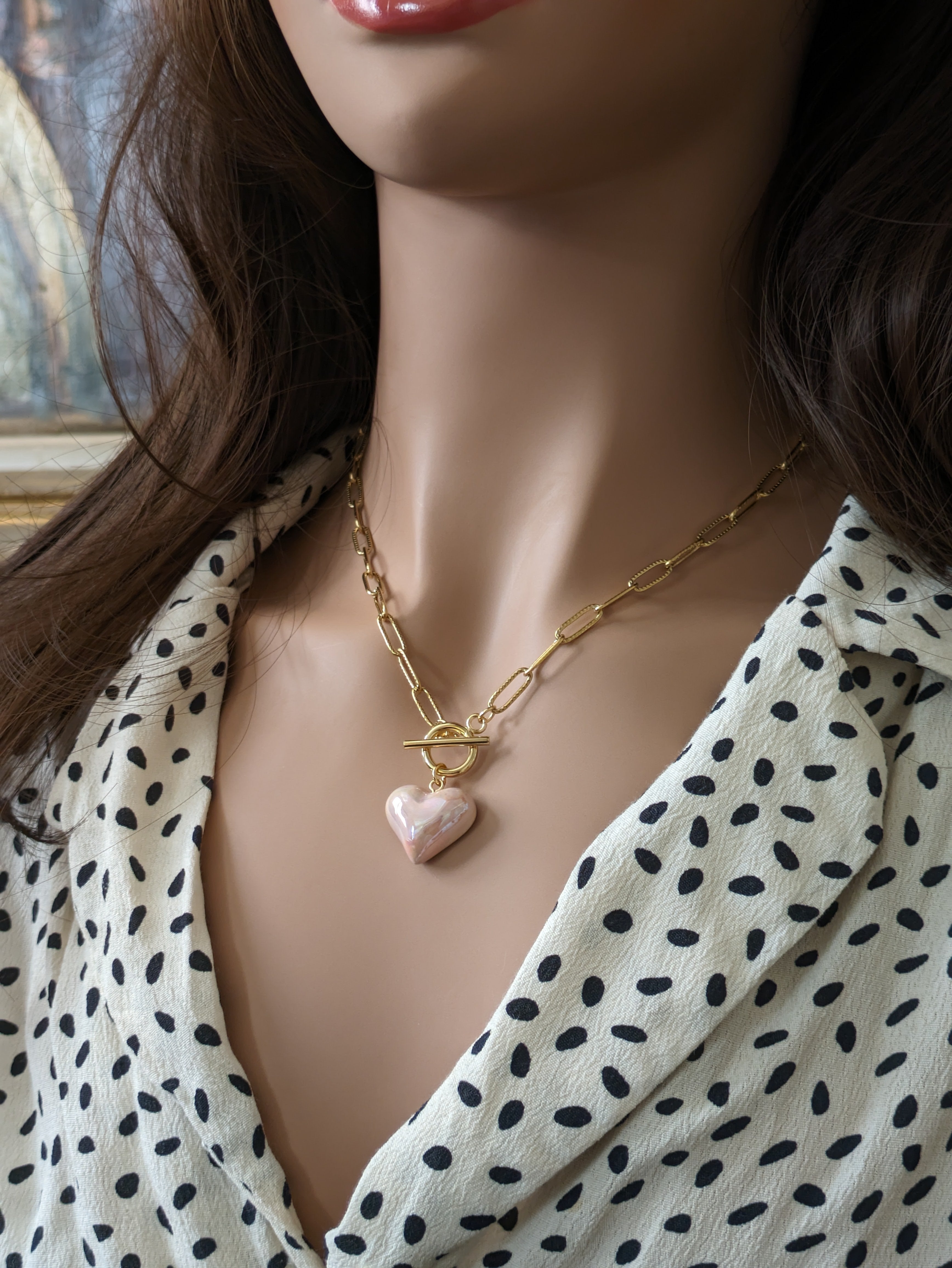 Colliers cœur dos plat chaîne trombone.