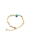 Bracelet cœur chaine trombone bleu perlé